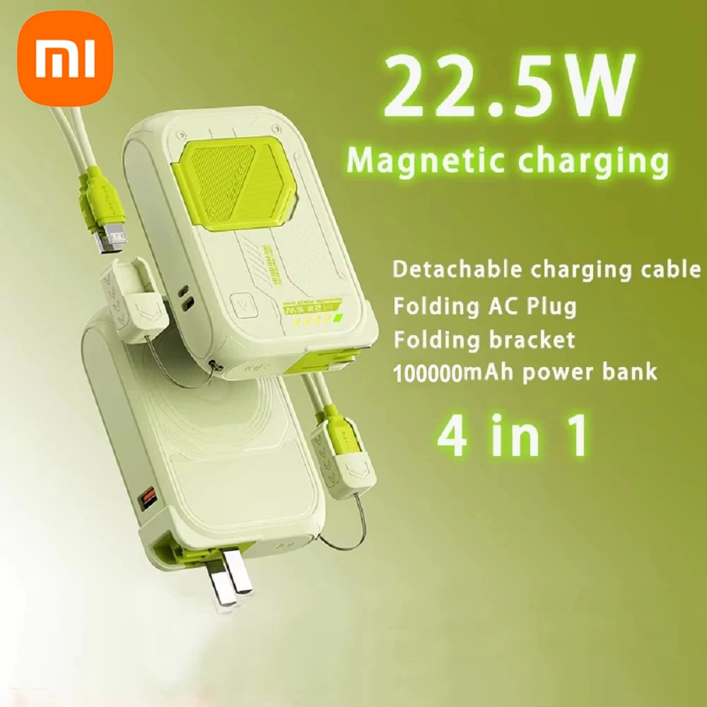 Xiaomi Magsafe Power Bank 100000mAh With Plug and Phone Holder 4-in-1 Multifunctional PD22.5W Wireless Fast Charging Powerbank