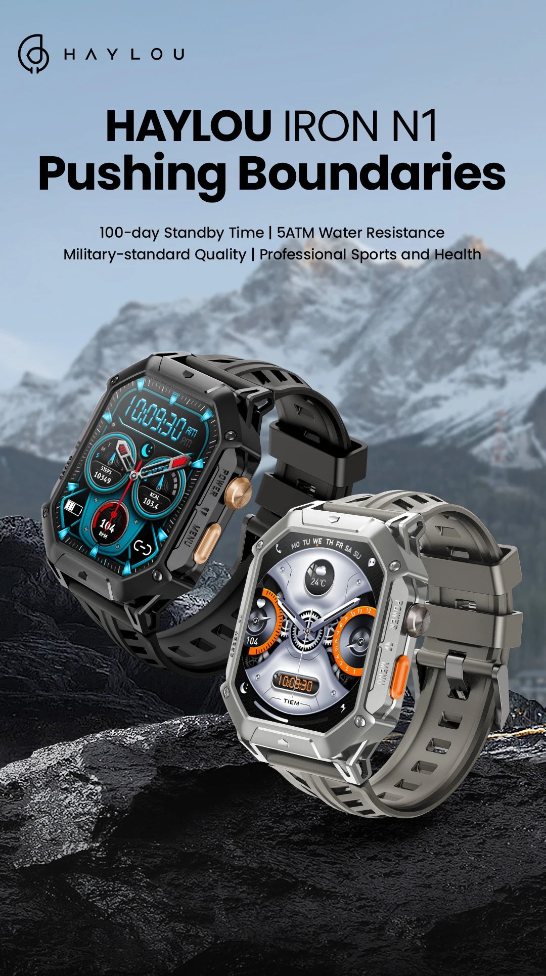 HAYLOU IRON N1 Smart Watch 2.13’’AMOLED Display 5ATM Waterproof Bluetooth Call Sport Smartwatch for Outdoor 30 Days Battery Life