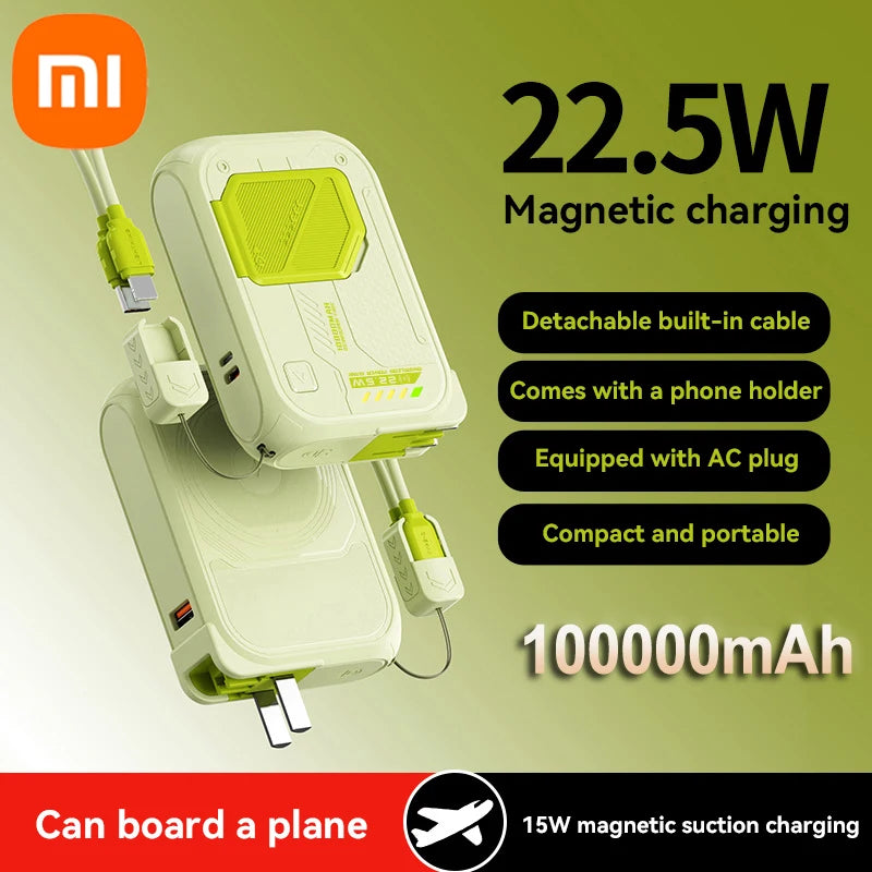 Xiaomi Magsafe Power Bank 100000mAh With Plug and Phone Holder 4-in-1 Multifunctional PD22.5W Wireless Fast Charging Powerbank