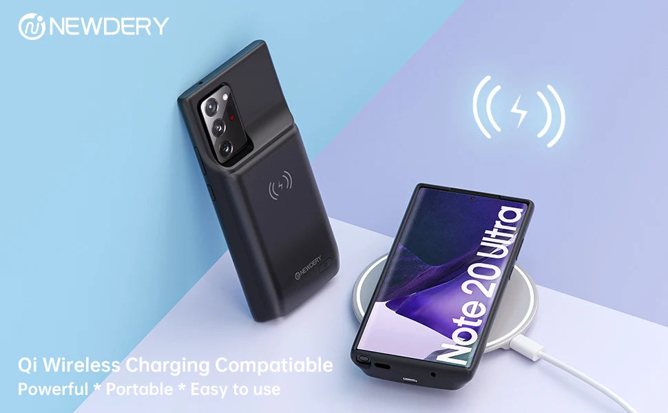 NEWDERY Wireless Battery Charger Case for Galaxy Note 20 Ultra Fast Charging Power Bank Cover 10000mAh Extended Battery Pack