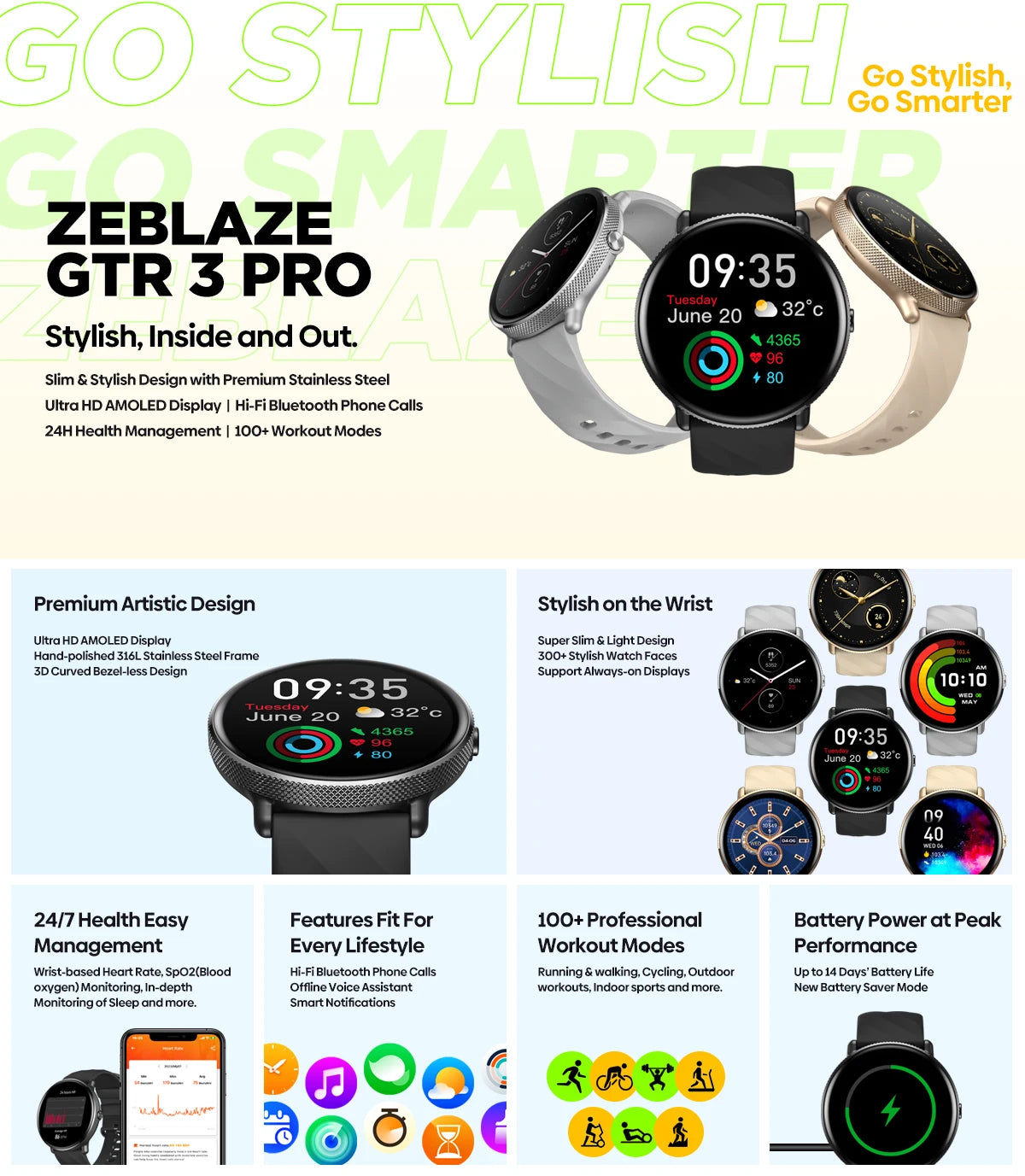 Zeblaze GTR 3 Pro Voice Calling Smart Watch 1.43'' AMOLED Display 316L Stainless Steel Fitness Tracking Smartwatch For Men Women