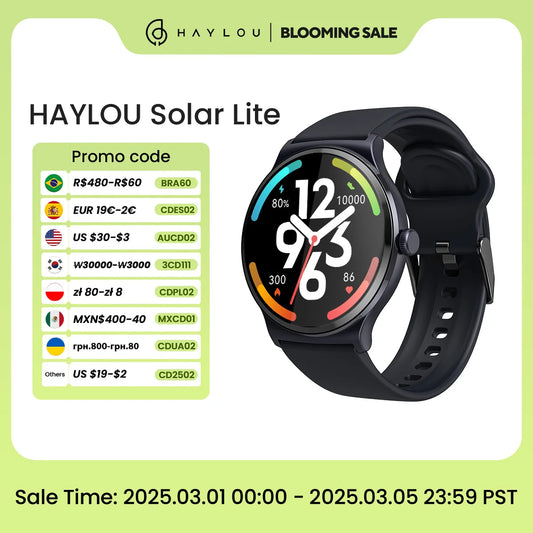 HAYLOU Solar Lite Smart Watch 1.38" Display Bluetooth 5.3 100+ Watch Faces SpO2 Heart Rate Monitor 20 Days Endurance Smartwatch