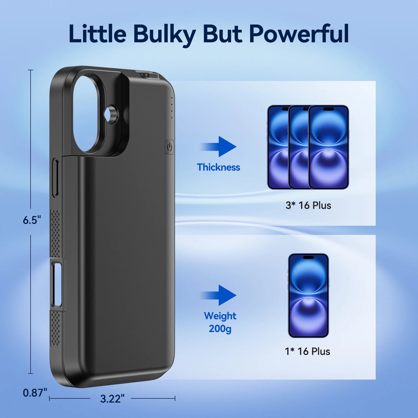 NEWDERY Slim Battery Charger Case for iPhone 16 Plus 8000mAh Rechargeable Charging Battery Pack Portable Power Bank Case