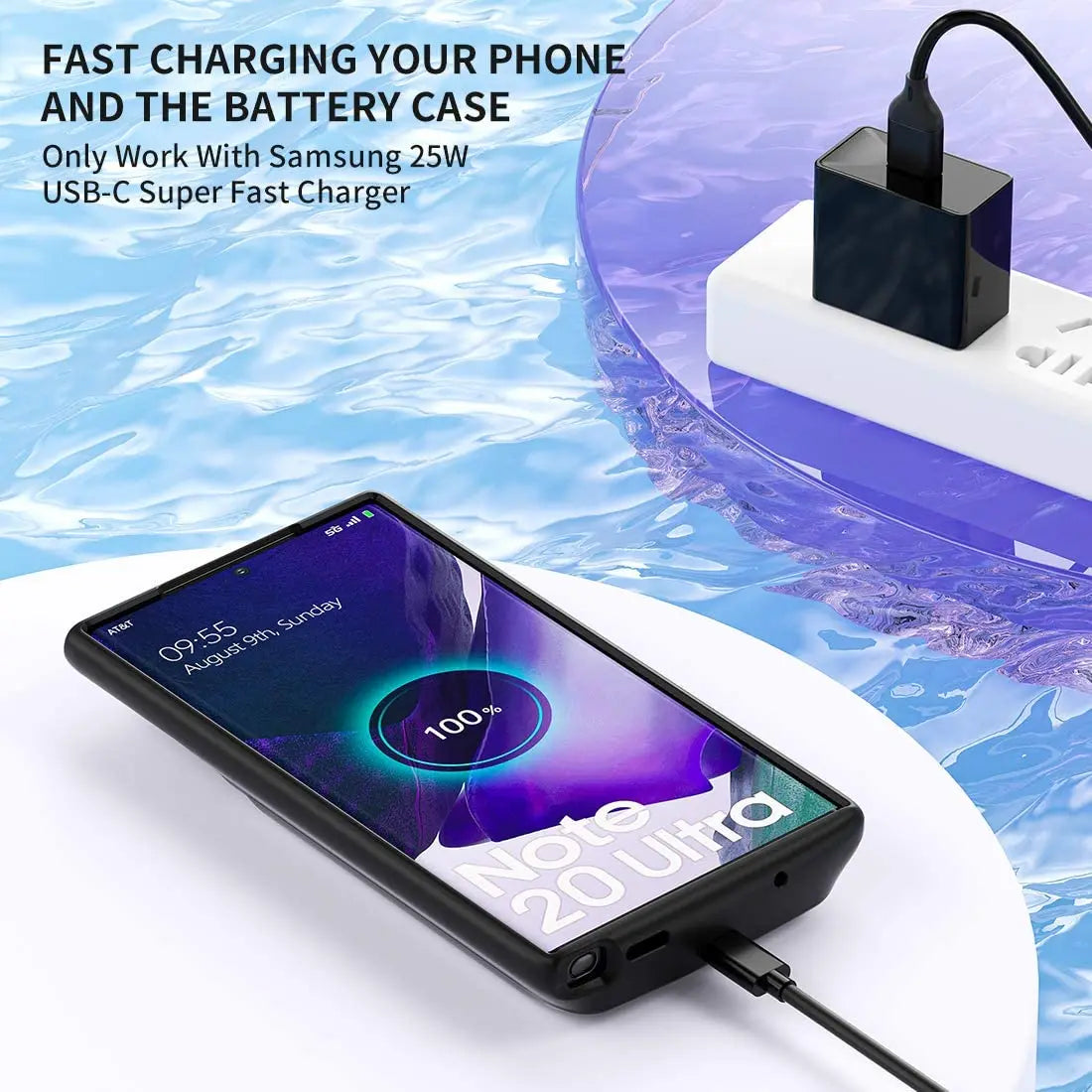 NEWDERY Wireless Battery Charger Case for Galaxy Note 20 Ultra Fast Charging Power Bank Cover 10000mAh Extended Battery Pack