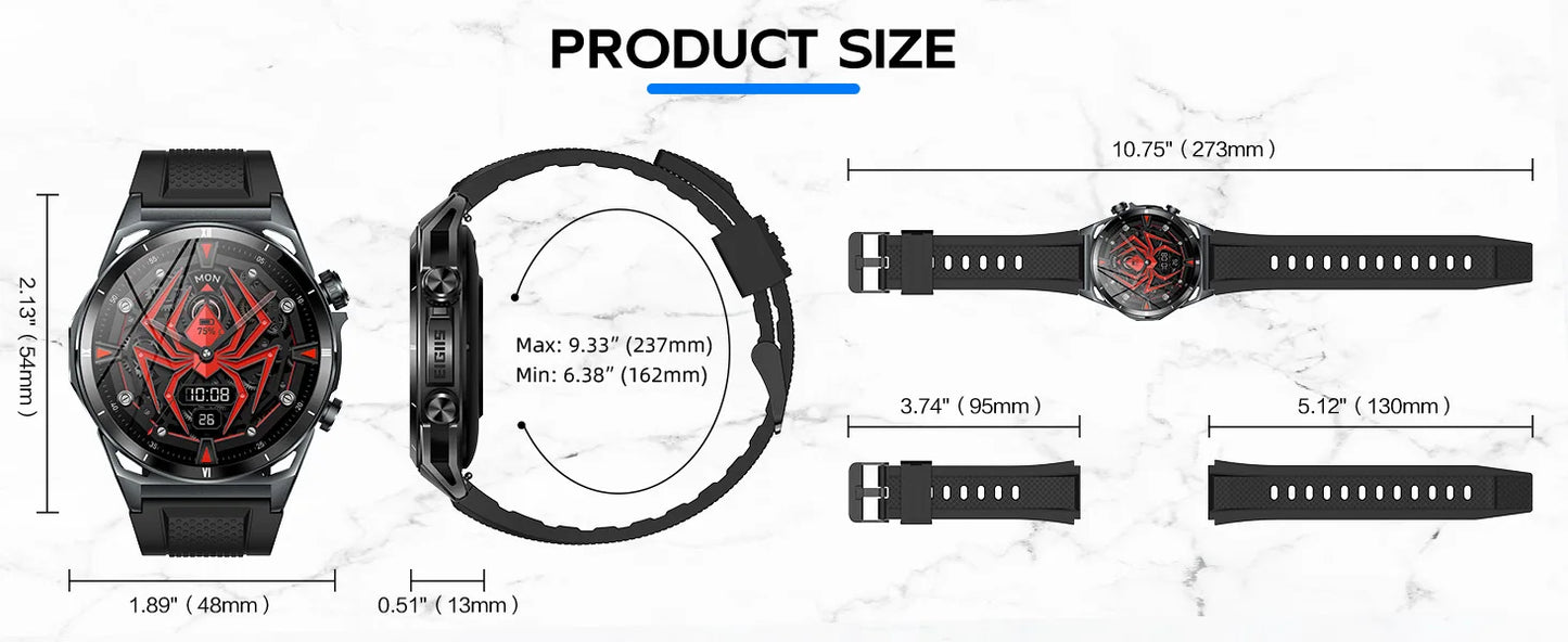 EIGIIS New Smart Watch KE6 1.43" AMOLED Display Men Black Sports Watch KE Series Bluetooth Call Health Monitor IP68 Waterproof