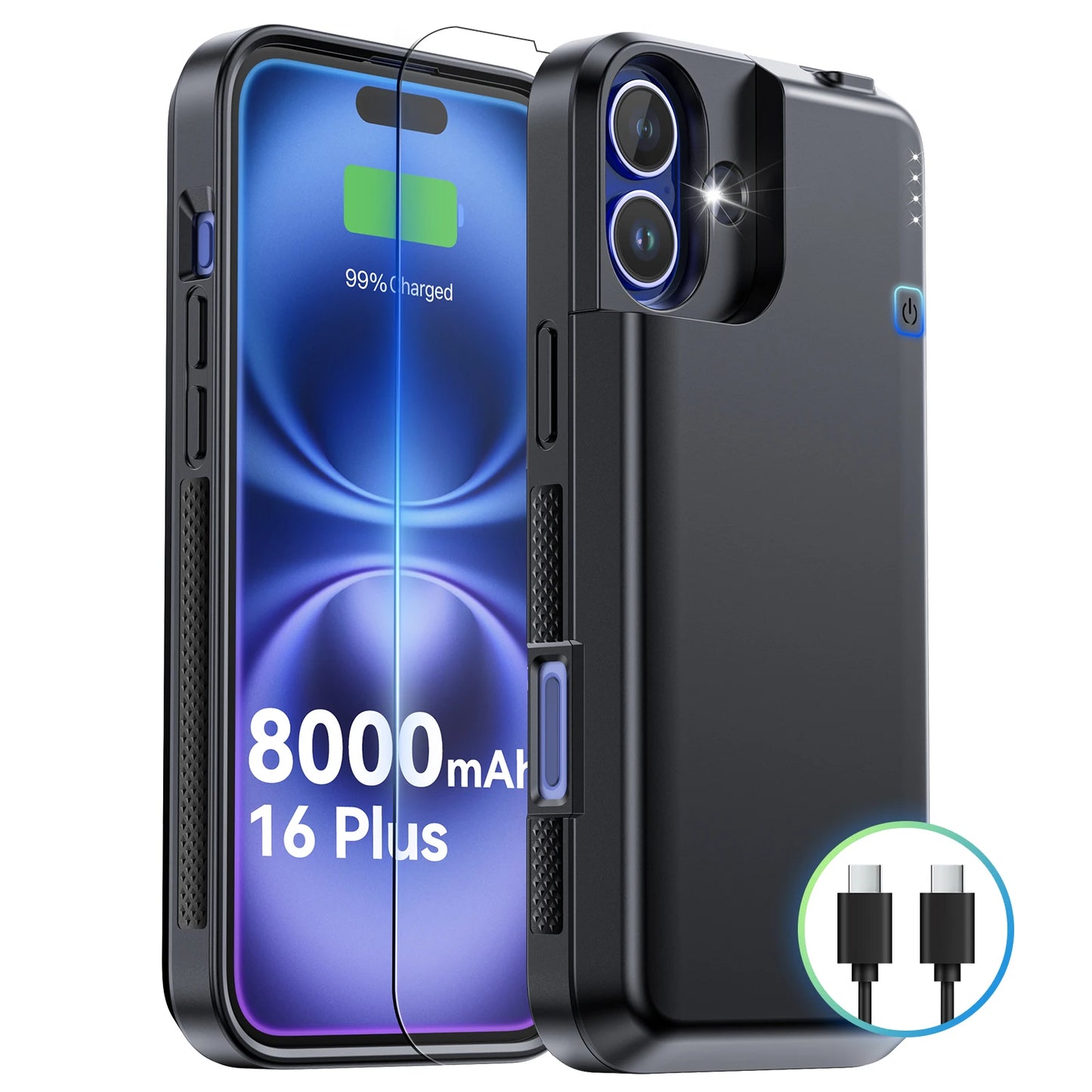 NEWDERY Slim Battery Charger Case for iPhone 16 Plus 8000mAh Rechargeable Charging Battery Pack Portable Power Bank Case