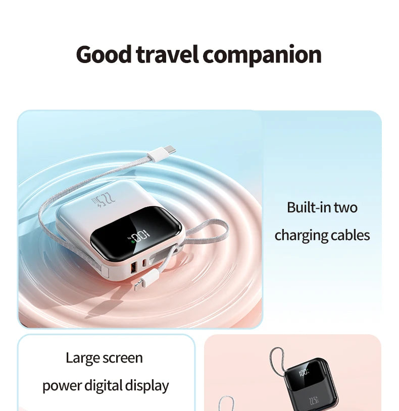 10000mAh compact portable power bank, 22.5W super fast charging, with built-in charging cable,suitable for iPhone/Samsung/Xiaomi