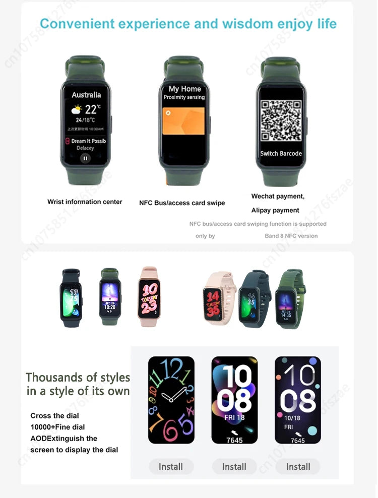 2023 New Original HUAWEI Band 8 Smart Band All-day Blood Oxygen 1.47'' AMOLED Screen Heart Rate Smartband 2 Weeks Battery Life