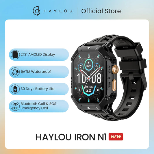 HAYLOU IRON N1 Smart Watch 2.13’’AMOLED Display 5ATM Waterproof Bluetooth Call Sport Smartwatch for Outdoor 30 Days Battery Life