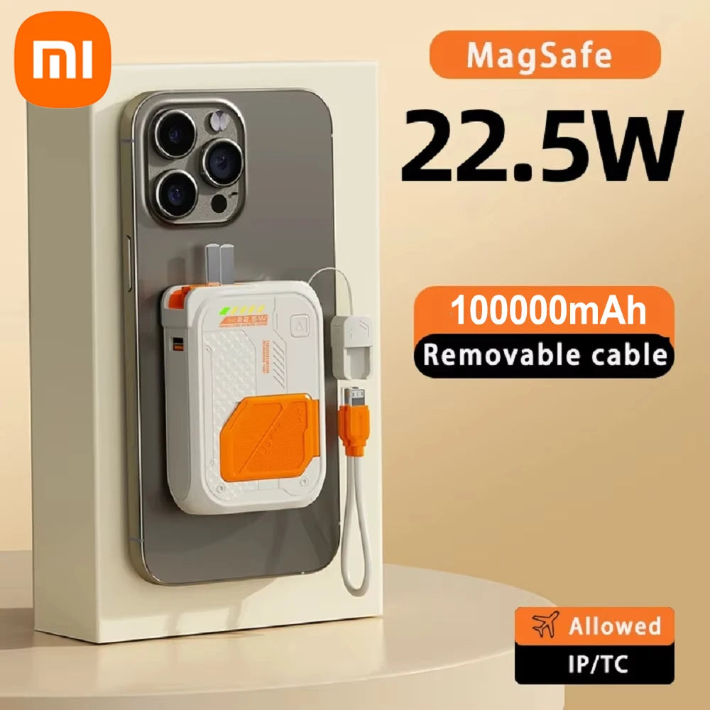 Xiaomi Magsafe Power Bank 100000mAh With Plug and Phone Holder 4-in-1 Multifunctional PD22.5W Wireless Fast Charging Powerbank